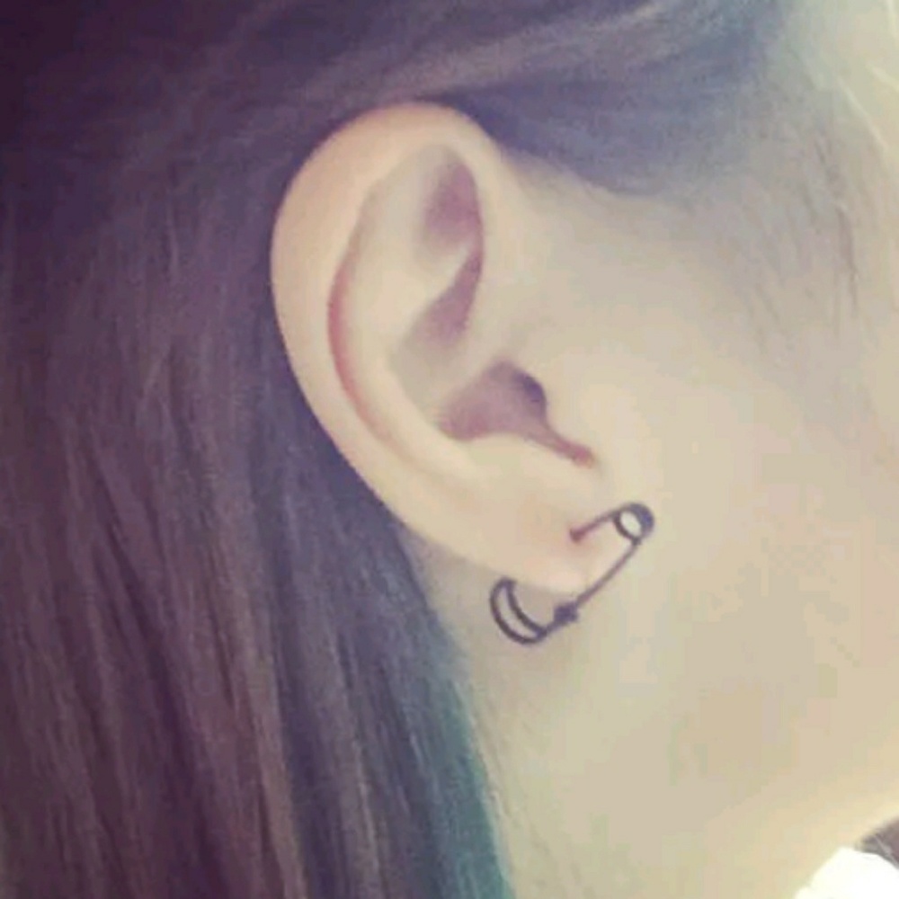 Black Safety pin earrings Boho Gothic